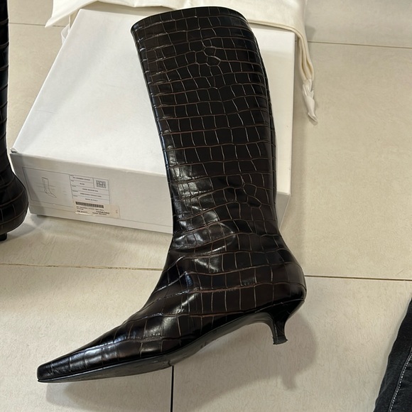 Toteme Shoes - Toteme croc embossed dark brown boots size 9